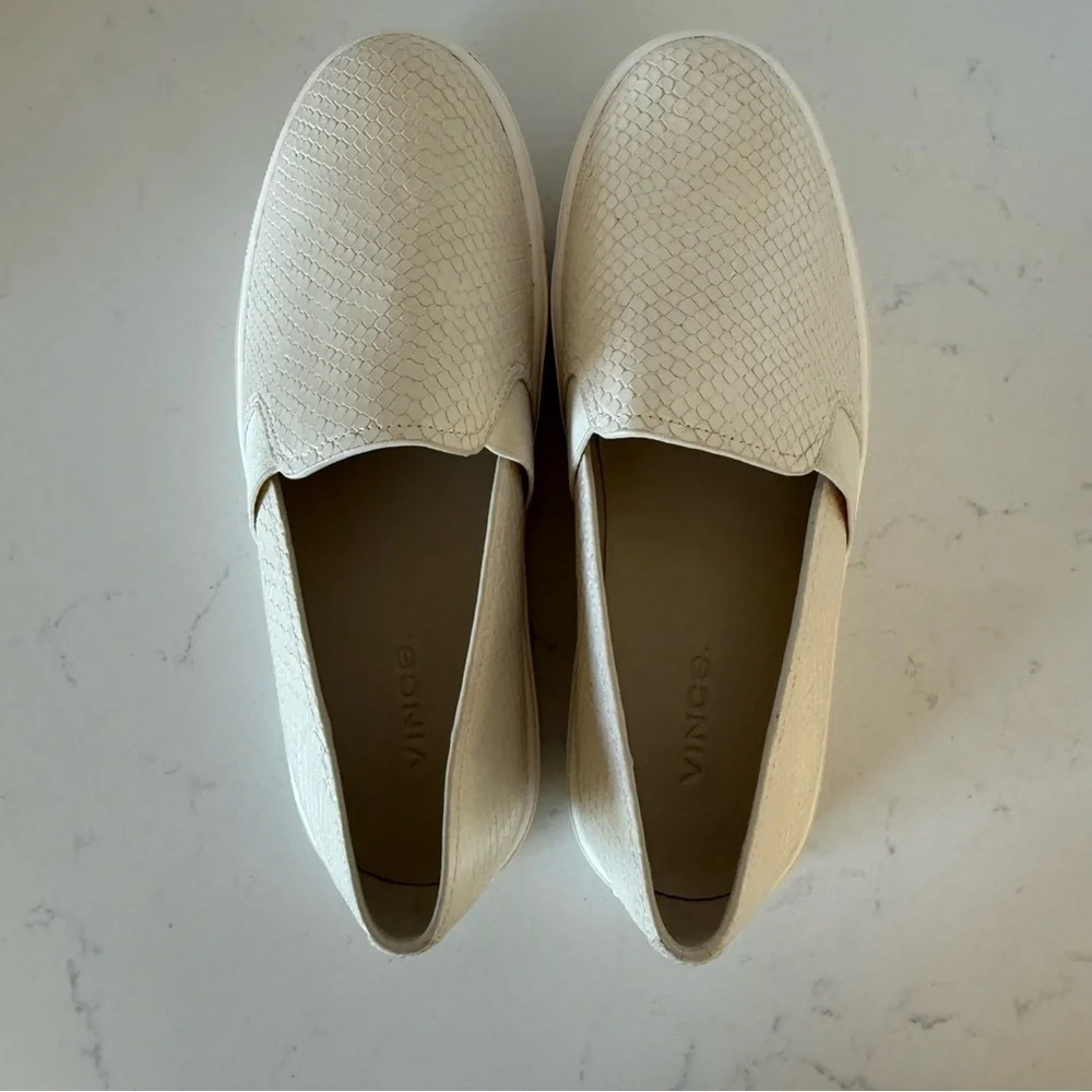 Vince Blair Slip-On Sneakers | White / Snake-Embossed Leather | Size 6 | NWOB